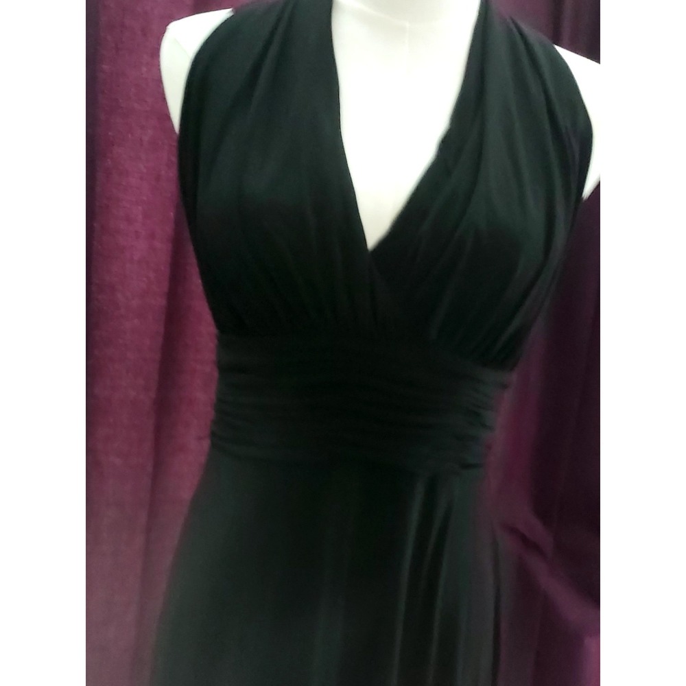 Evan Picone Black Sleeveless Ruched V-Neck Dress Size 6 Stretch Cocktail Classic